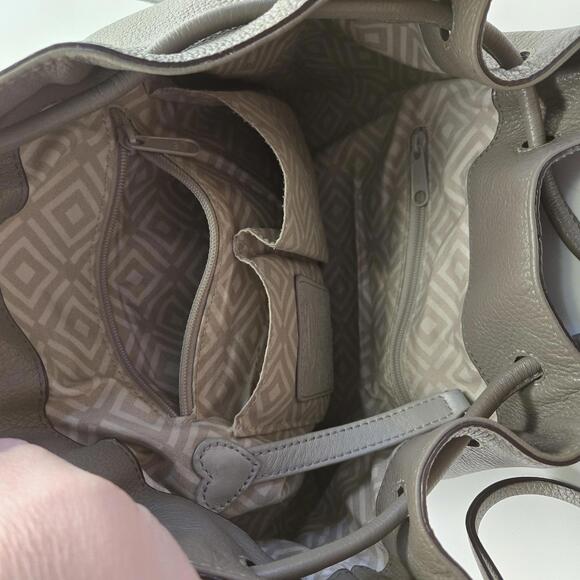 Brighton Gray Pebbled Leather Drawstring Bucket Purse with Shoulder Strap - Picture 6 of 16